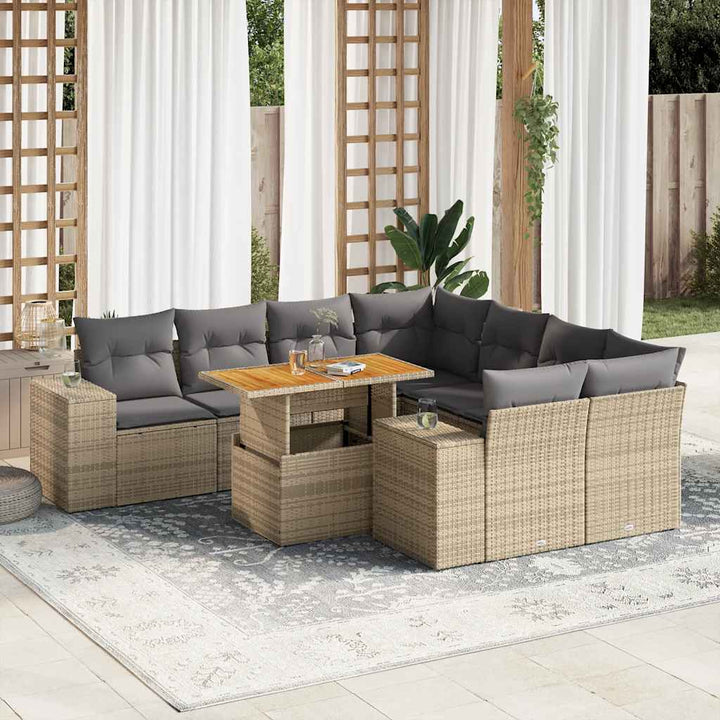 sofasæt til haven 9 dele med hynder polyrattan beige