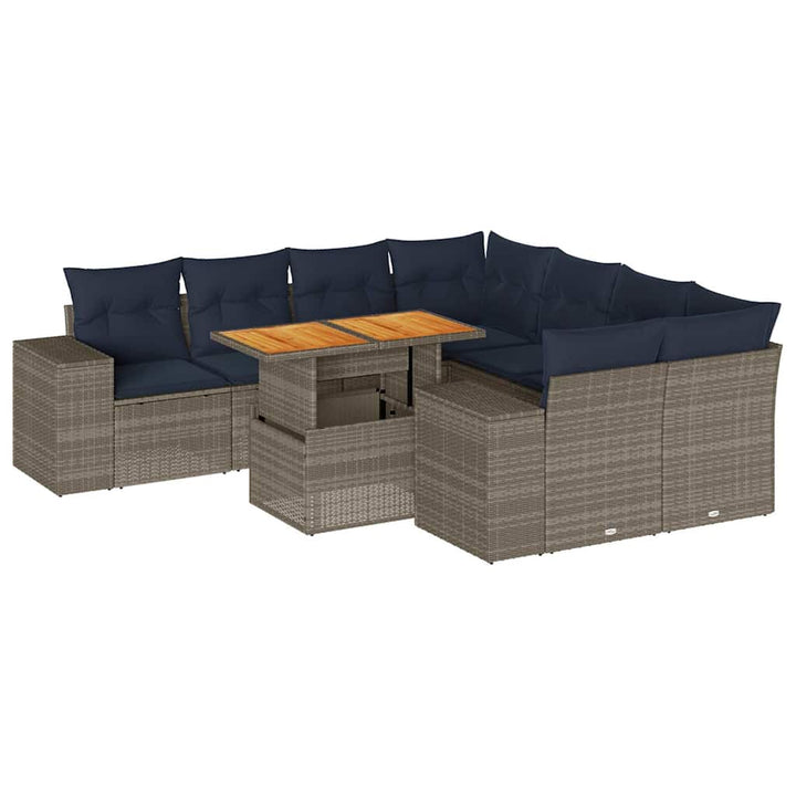 sofasæt til haven 9 dele med hynder polyrattan grå