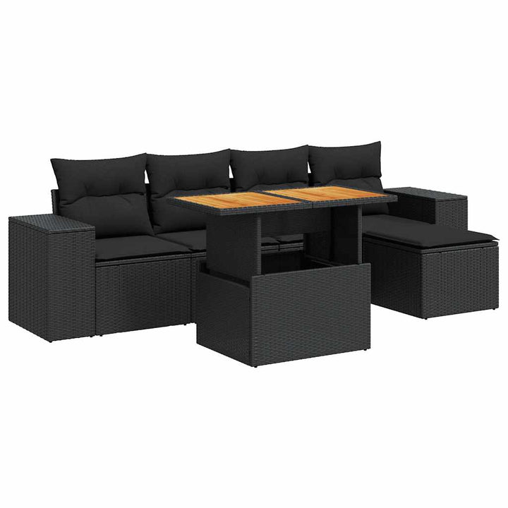 sofasæt til haven 6 dele med hynder polyrattan sort