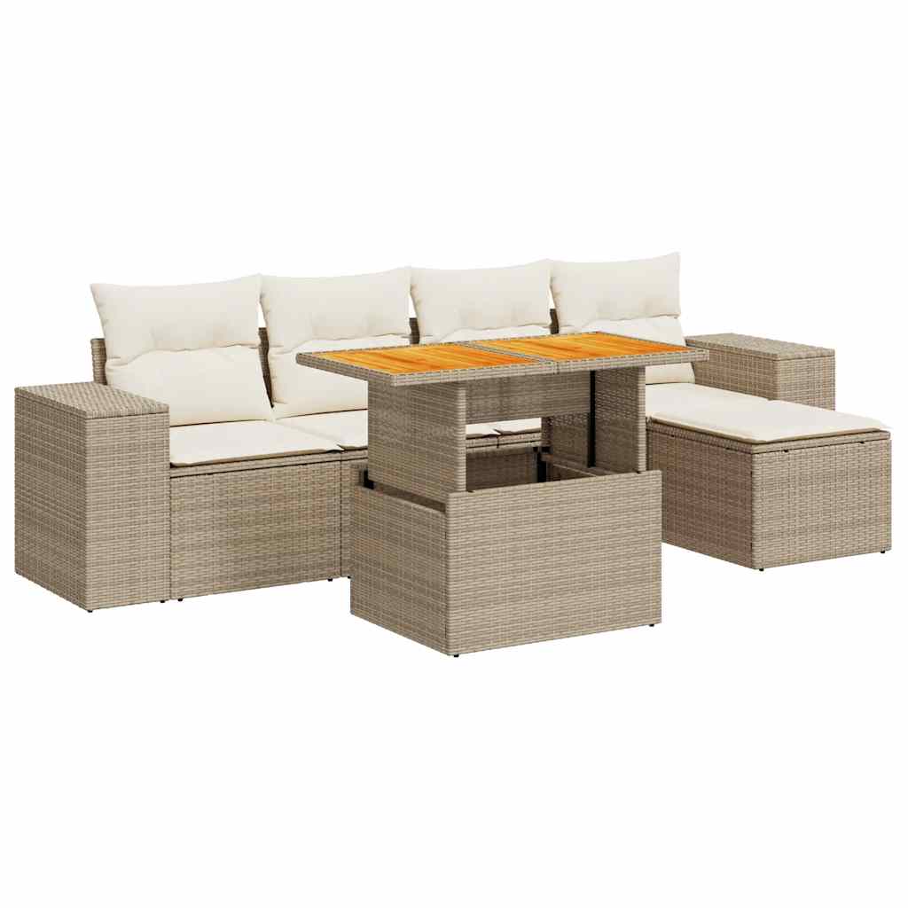 sofasæt til haven 6 dele med hynder polyrattan beige