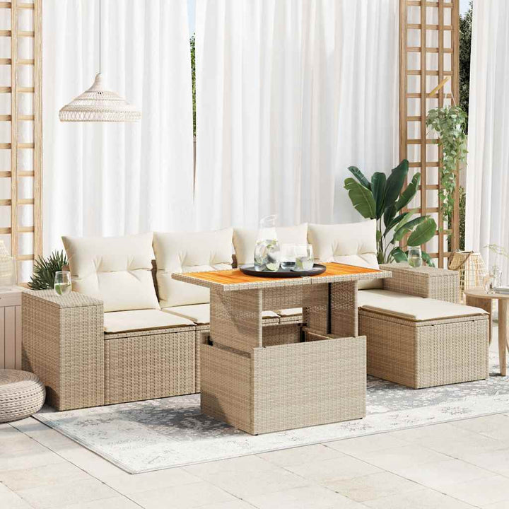 sofasæt til haven 6 dele med hynder polyrattan beige