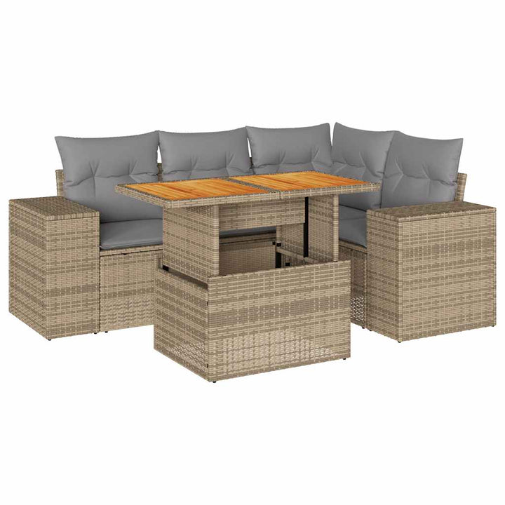 sofasæt til haven 5 dele med hynder polyrattan beige