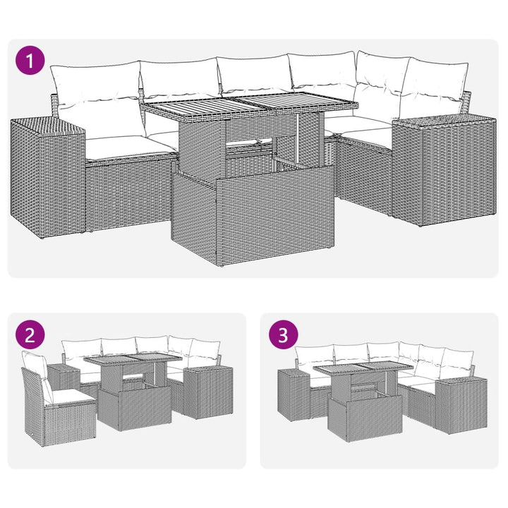 sofasæt til haven 6 dele med hynder polyrattan sort