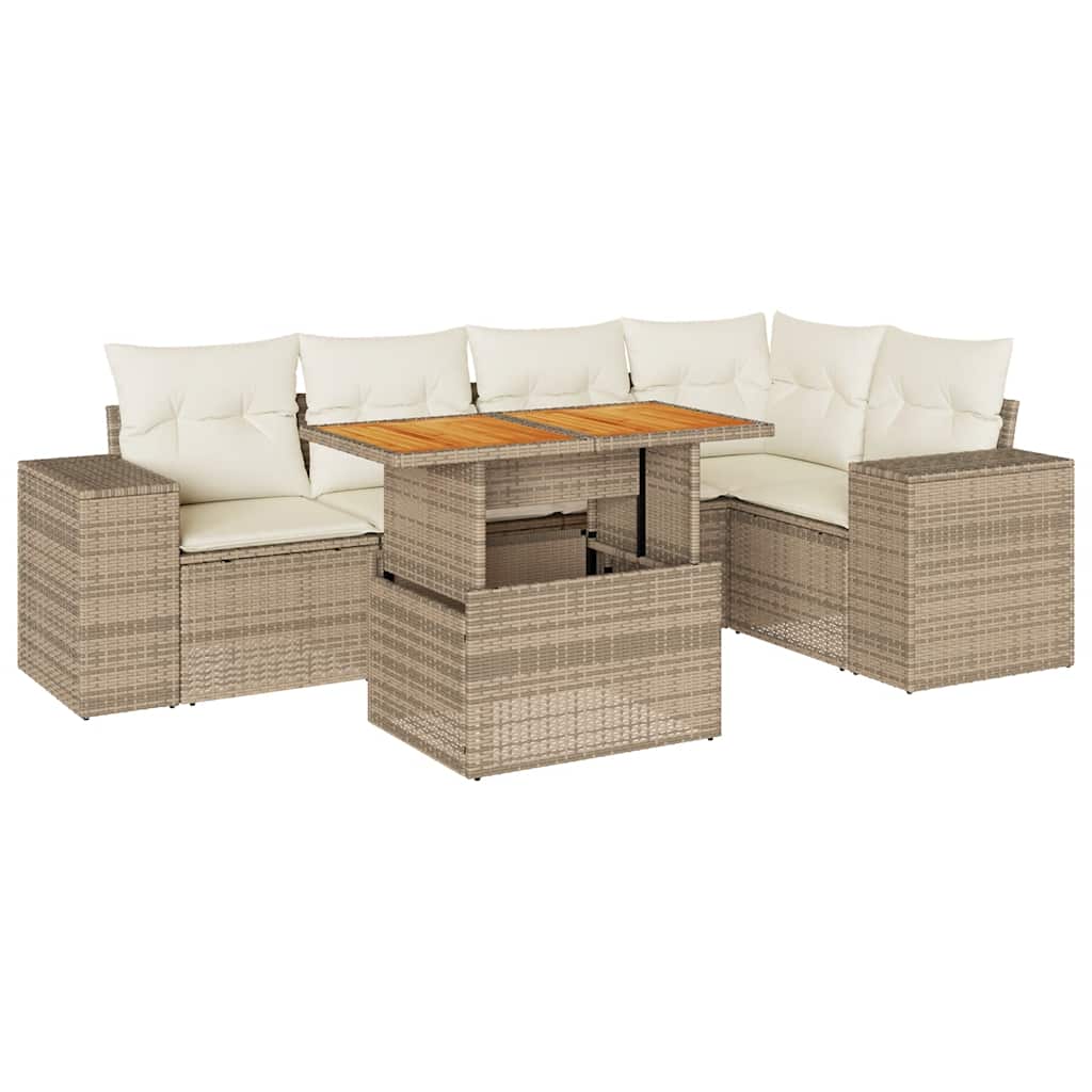 sofasæt til haven 6 dele med hynder polyrattan beige