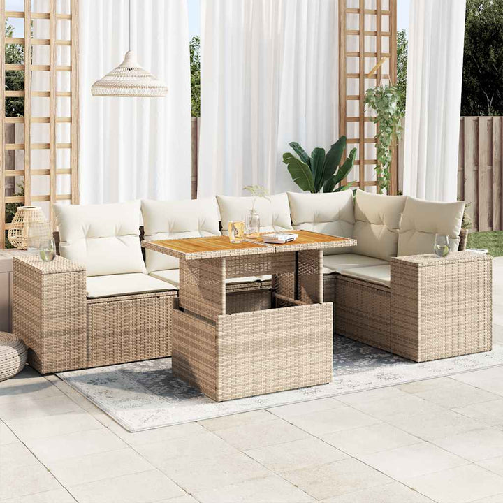 sofasæt til haven 6 dele med hynder polyrattan beige