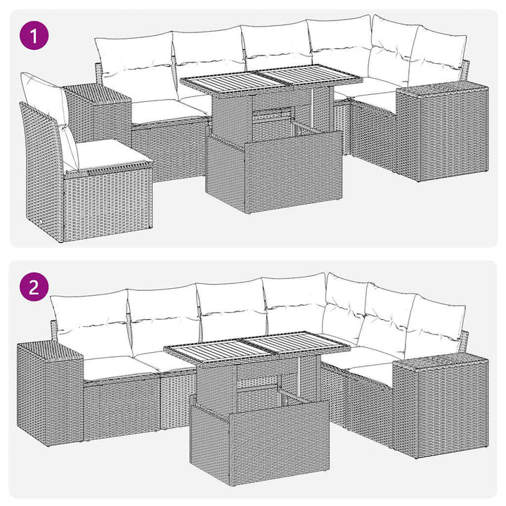 sofasæt til haven 7 dele med hynder polyrattan beige