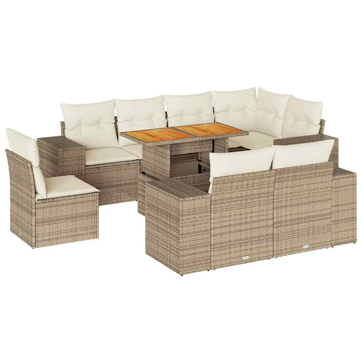 sofasæt til haven 9 dele med hynder polyrattan beige