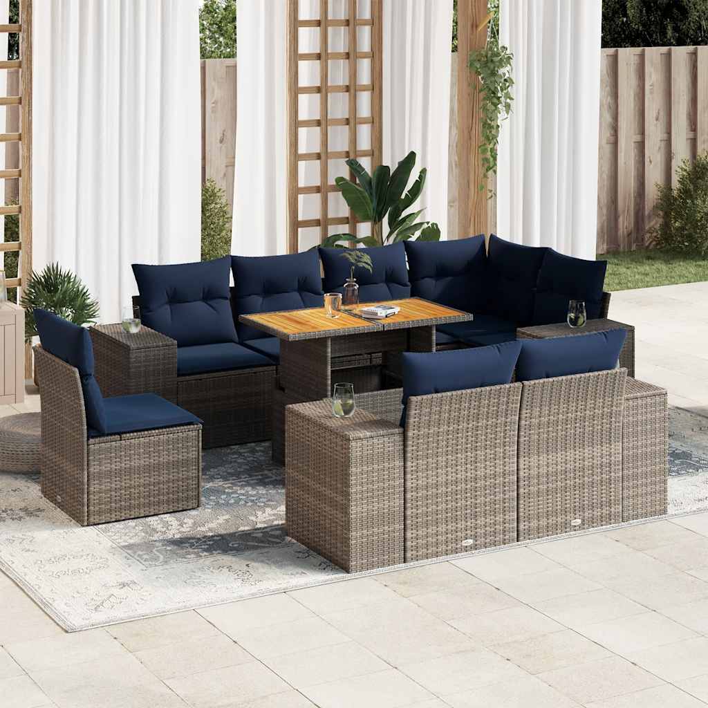 sofasæt til haven 9 dele med hynder polyrattan grå