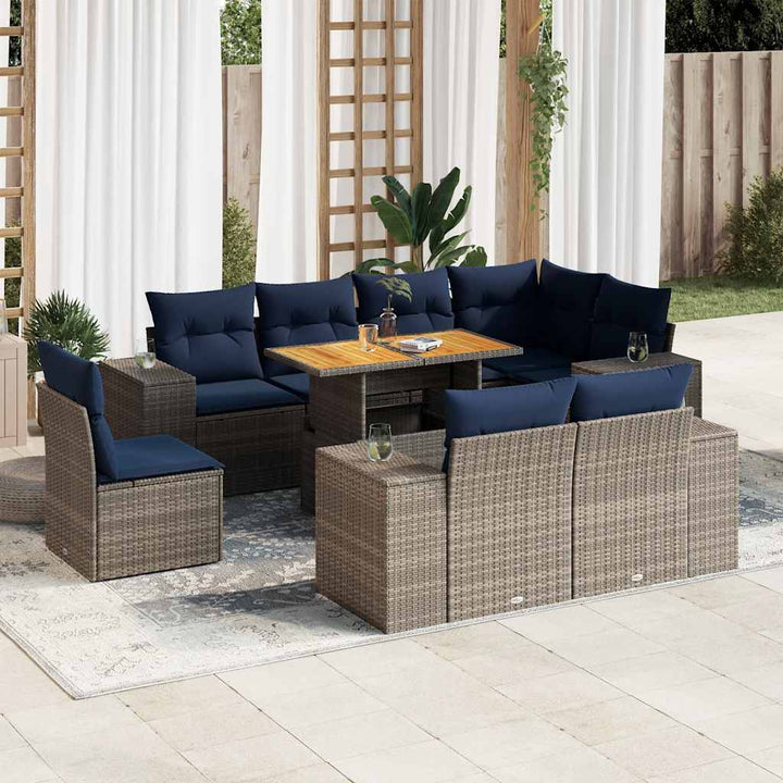 sofasæt til haven 9 dele med hynder polyrattan grå