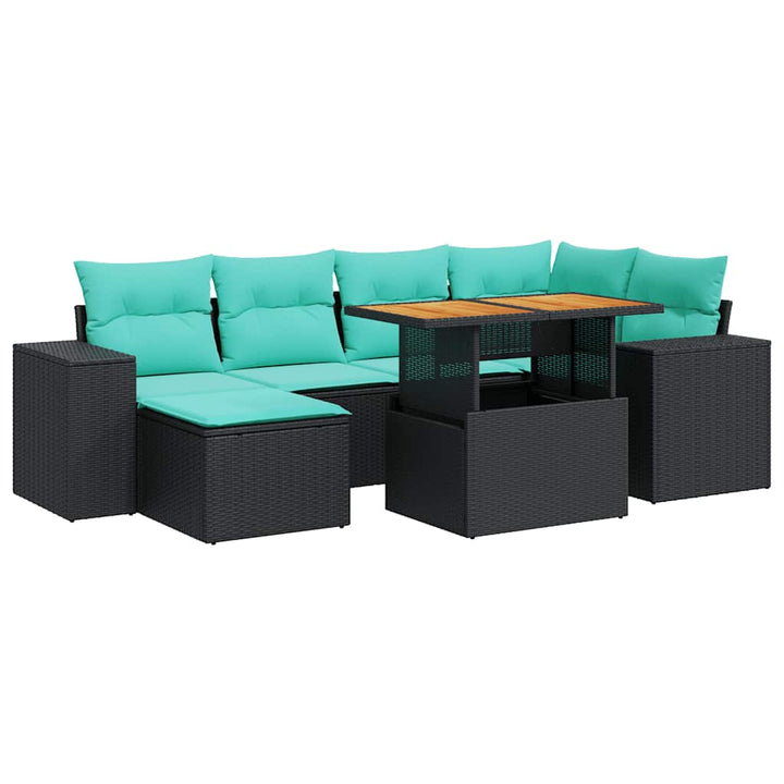 sofasæt til haven 7 dele med hynder polyrattan sort
