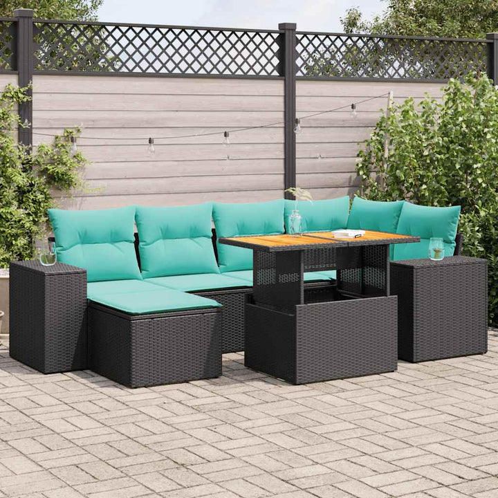 sofasæt til haven 7 dele med hynder polyrattan sort