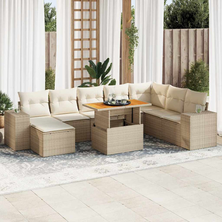 sofasæt til haven 9 dele med hynder polyrattan akacietræ beige