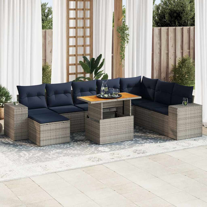 sofasæt til haven 9 dele med hynder polyrattan grå
