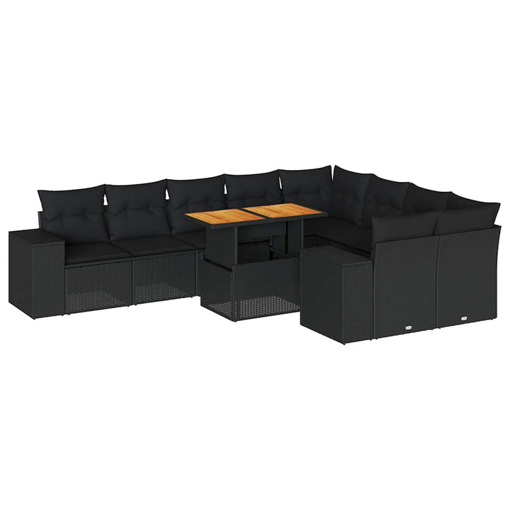 sofasæt til haven 10 dele med hynder polyrattan akacietræ sort