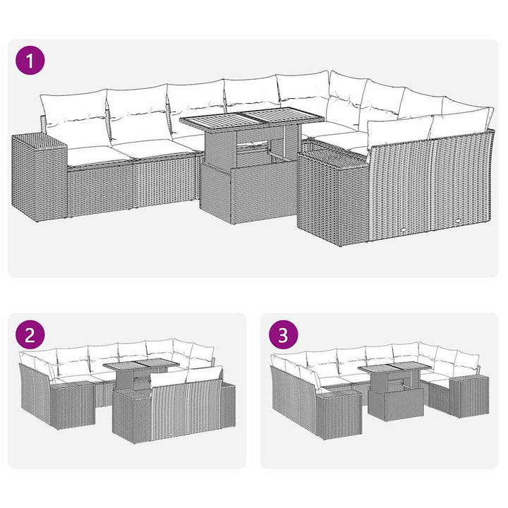 sofasæt til haven 10 dele med hynder polyrattan sort