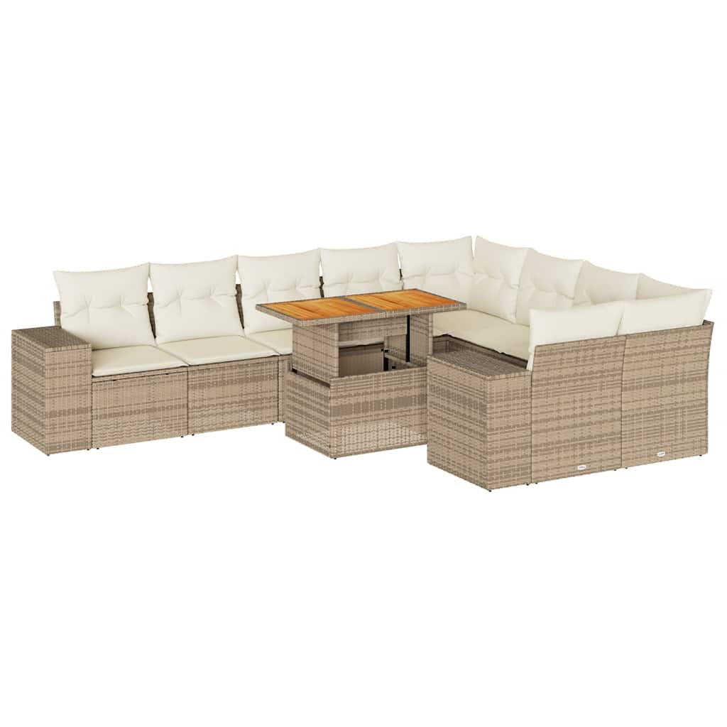 sofasæt til haven 10 dele med hynder polyrattan akacietræ beige