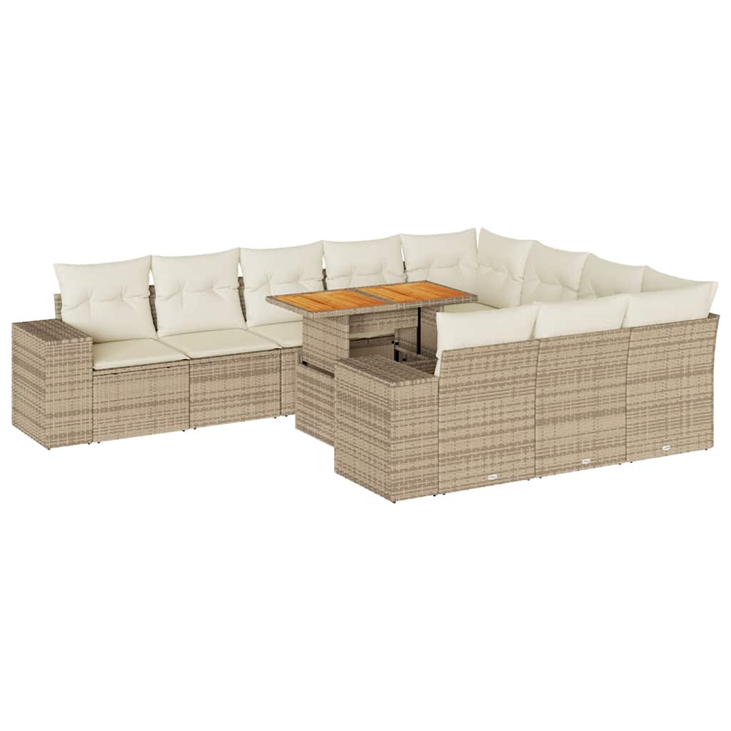 sofasæt til haven 10 dele med hynder polyrattan akacietræ beige