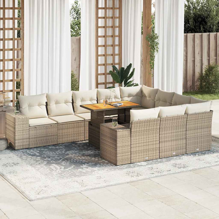 sofasæt til haven 10 dele med hynder polyrattan akacietræ beige