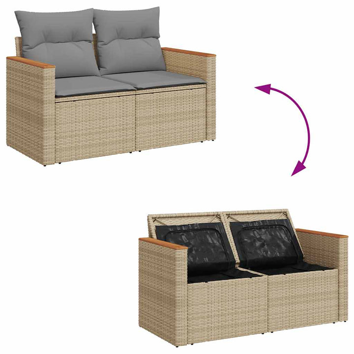 sofasæt til haven 7 dele med hynder polyrattan akacietræ beige