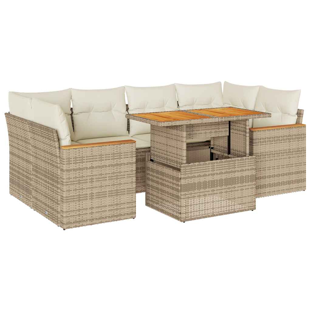 sofasæt til haven 6 dele med hynder polyrattan akacietræ beige