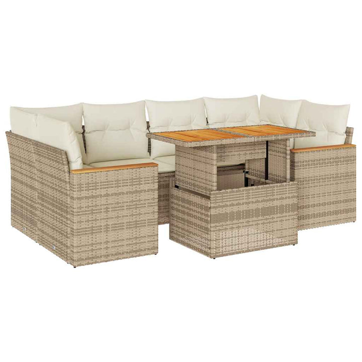 sofasæt til haven 6 dele med hynder polyrattan akacietræ beige