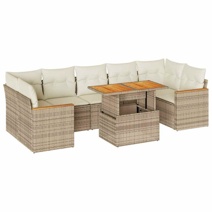 sofasæt til haven 8 dele med hynder polyrattan akacietræ beige