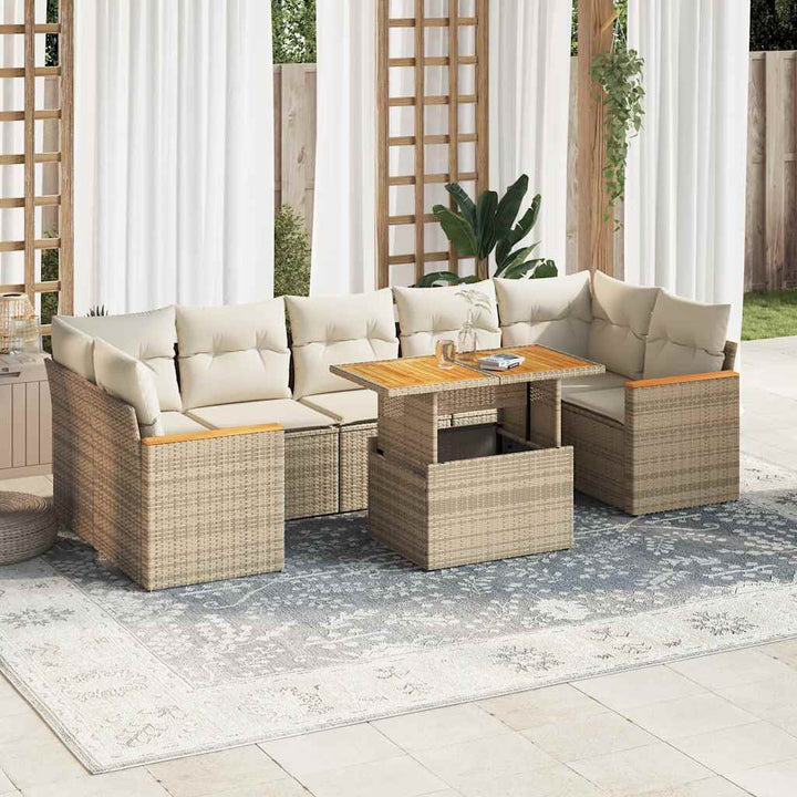 sofasæt til haven 8 dele med hynder polyrattan akacietræ beige