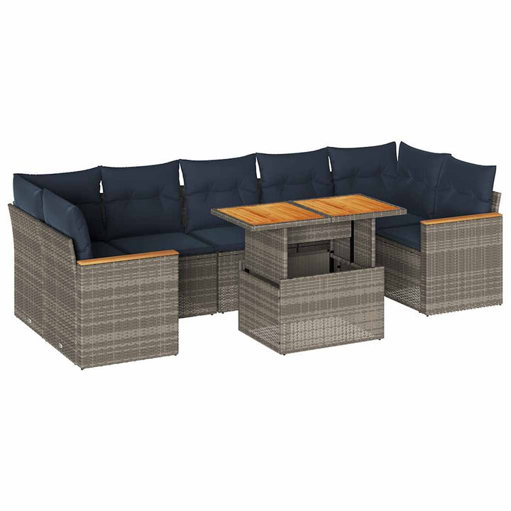 sofasæt til haven 8 dele med hynder polyrattan grå