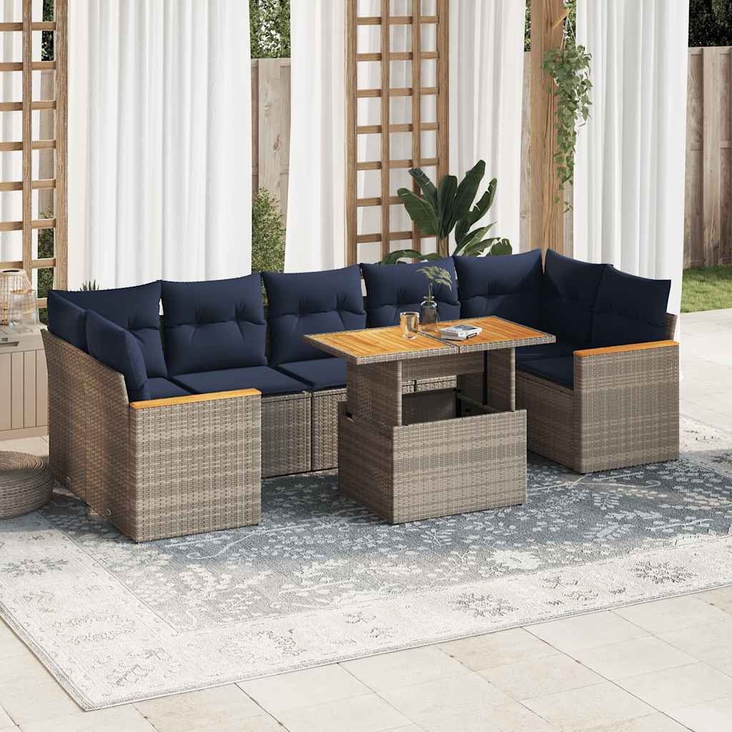 sofasæt til haven 8 dele med hynder polyrattan grå