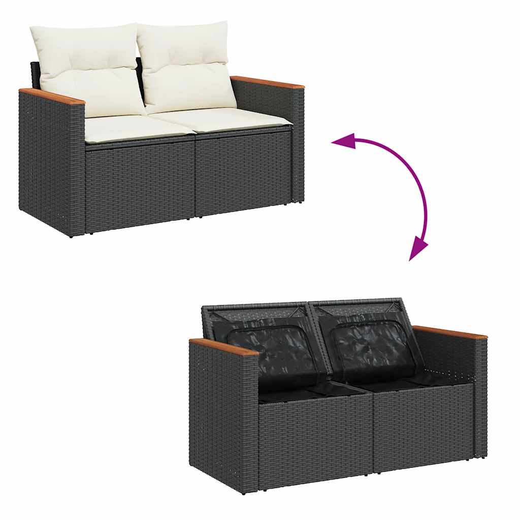 sofasæt til haven 9 dele med hynder polyrattan akacietræ sort