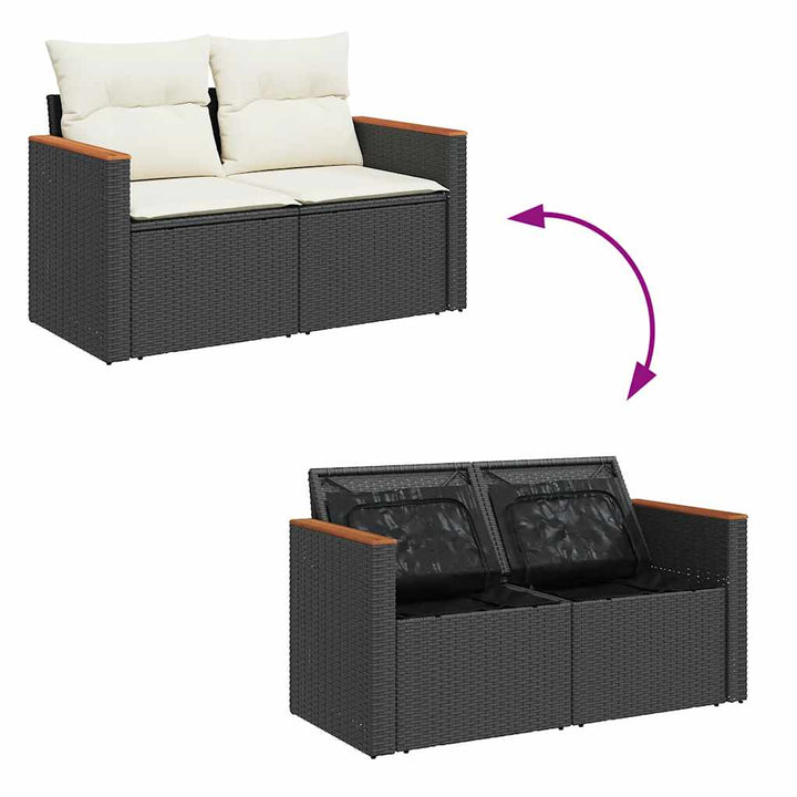 sofasæt til haven 9 dele med hynder polyrattan akacietræ sort