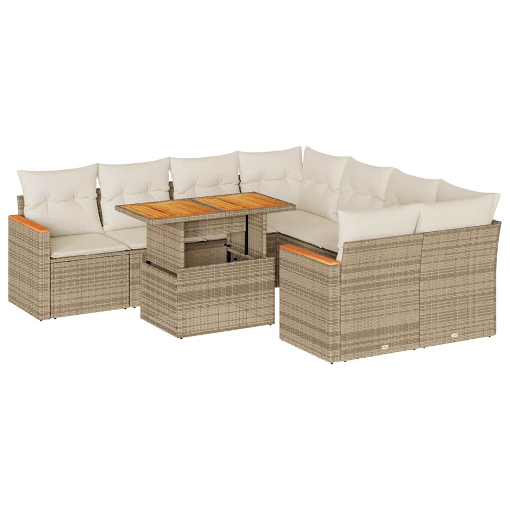 sofasæt til haven 9 dele med hynder polyrattan akacietræ beige