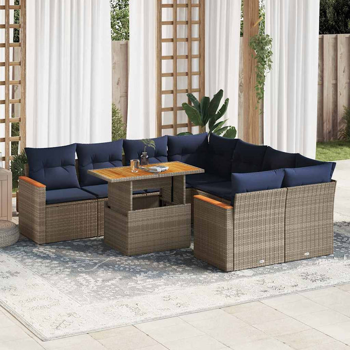 sofasæt til haven 9 dele med hynder polyrattan grå