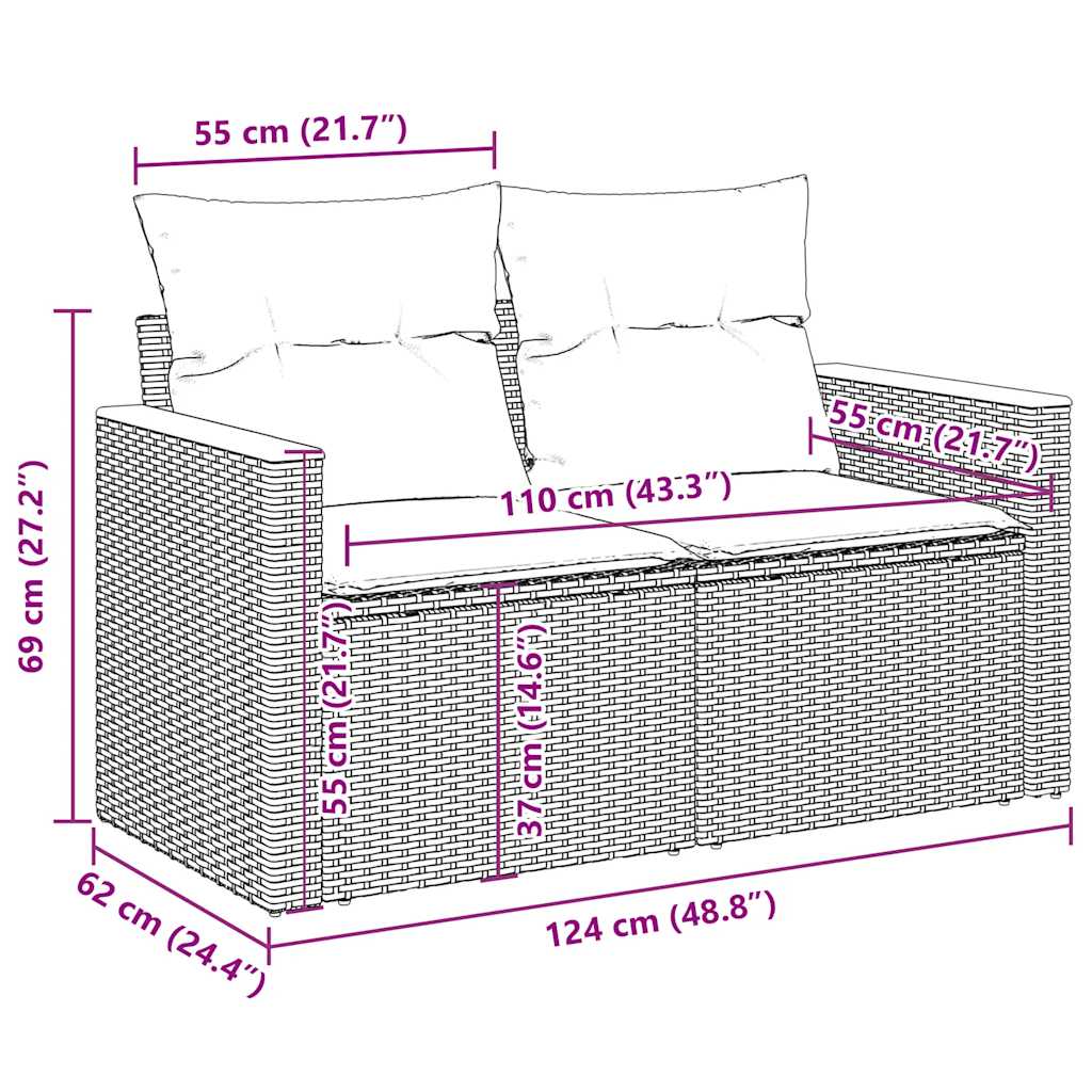 sofasæt 5 dele med hynder polyrattan akacietræ grå