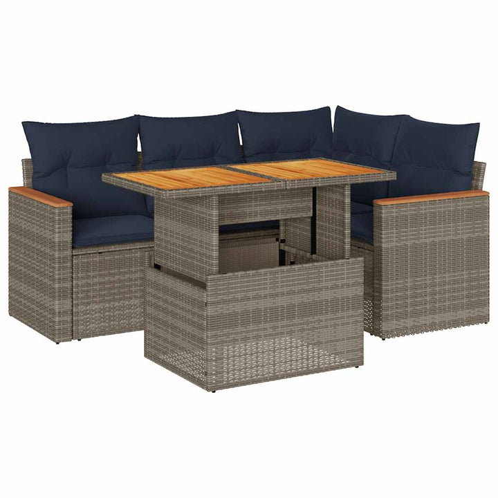 sofasæt 5 dele med hynder polyrattan grå