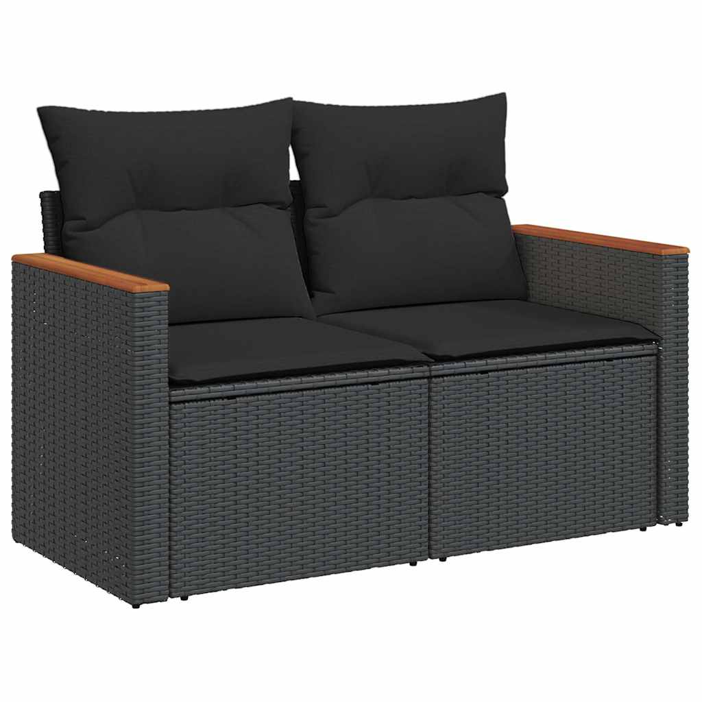 sofasæt til haven 6 dele med hynder polyrattan akacietræ sort