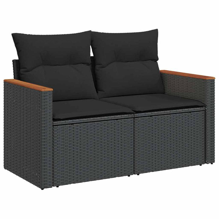 sofasæt til haven 6 dele med hynder polyrattan akacietræ sort