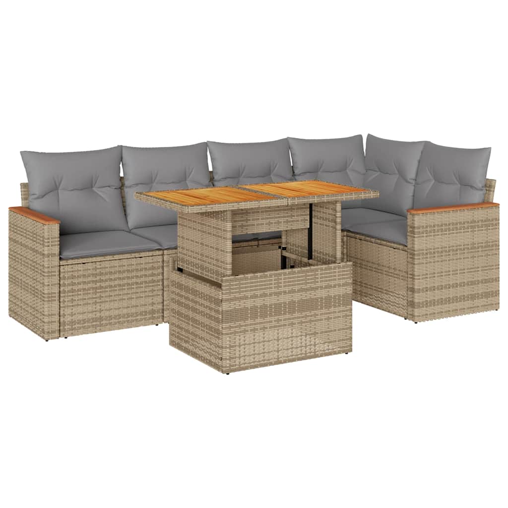 sofasæt til haven 6 dele med hynder polyrattan akacietræ beige
