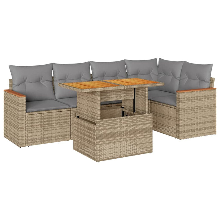 sofasæt til haven 6 dele med hynder polyrattan akacietræ beige