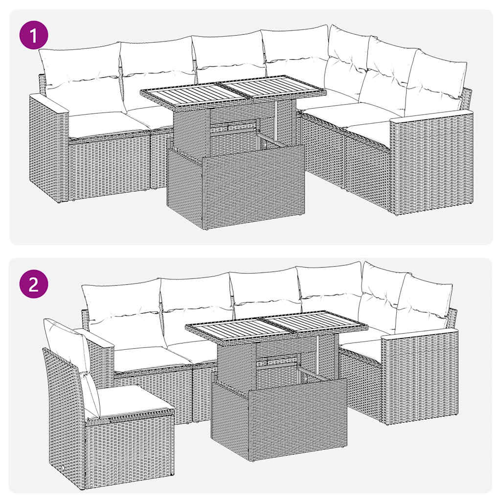 sofasæt til haven 7 dele med hynder polyrattan sort
