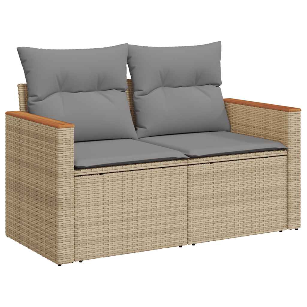 sofasæt til haven 7 dele med hynder polyrattan akacietræ beige