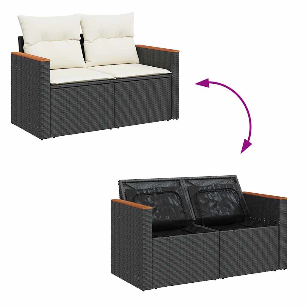 sofasæt til haven 9 dele med hynder polyrattan akacietræ sort