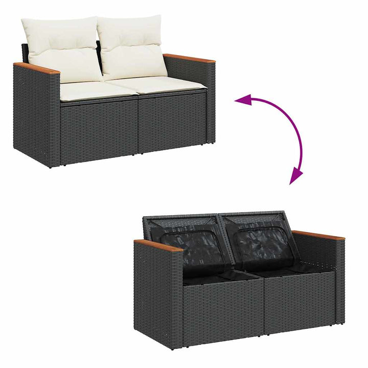 sofasæt til haven 9 dele med hynder polyrattan akacietræ sort