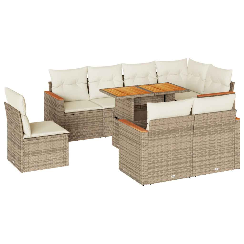 sofasæt til haven 9 dele med hynder polyrattan akacietræ beige