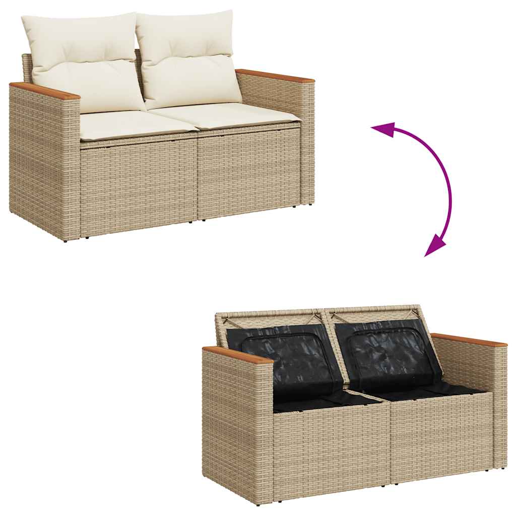 sofasæt til haven 9 dele med hynder polyrattan akacietræ beige