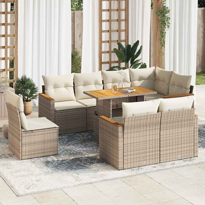 sofasæt til haven 9 dele med hynder polyrattan akacietræ beige