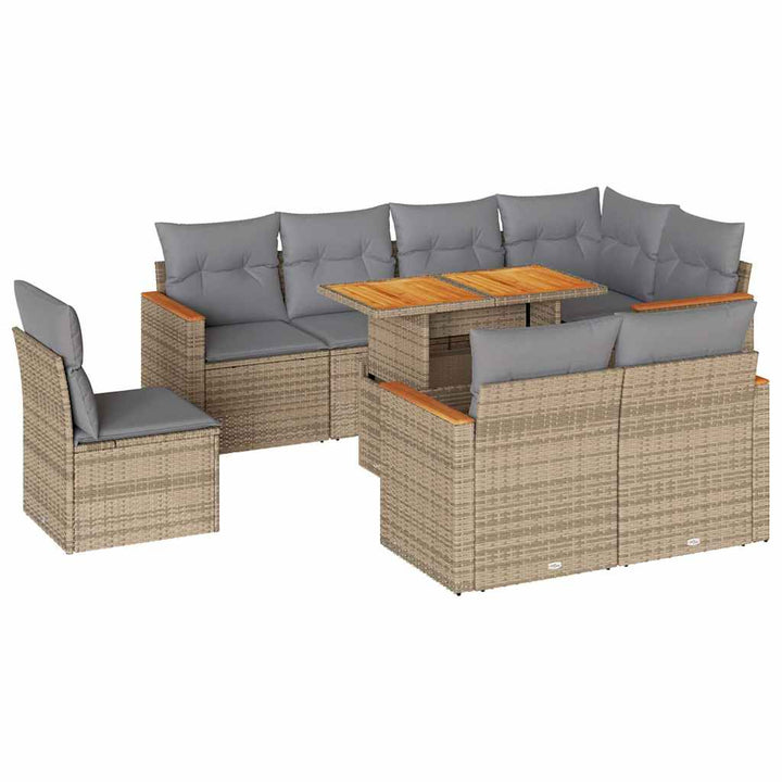 sofasæt til haven 9 dele med hynder polyrattan akacietræ beige