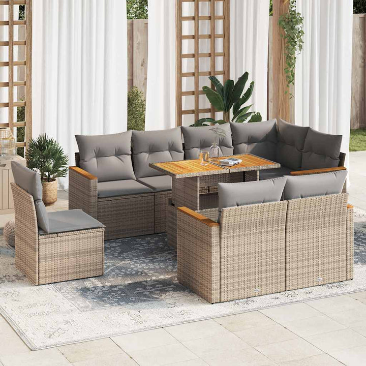 sofasæt til haven 9 dele med hynder polyrattan akacietræ beige
