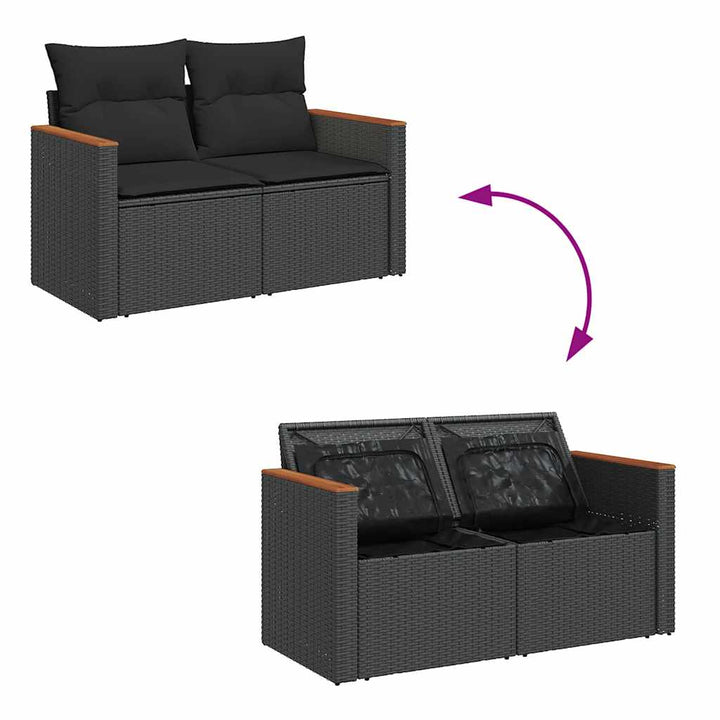 sofasæt til haven 7 dele med hynder polyrattan akacietræ sort