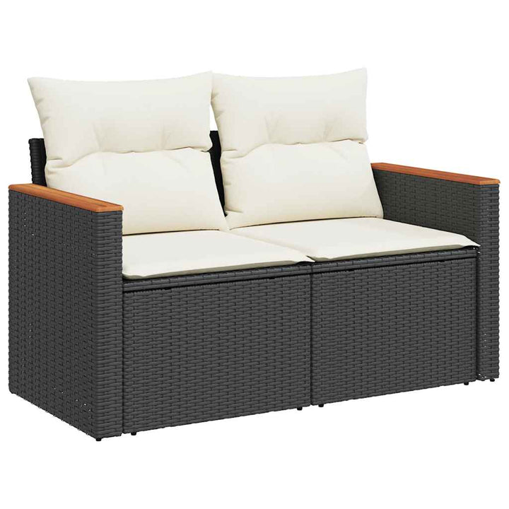 sofasæt til haven 7 dele med hynder polyrattan akacietræ sort